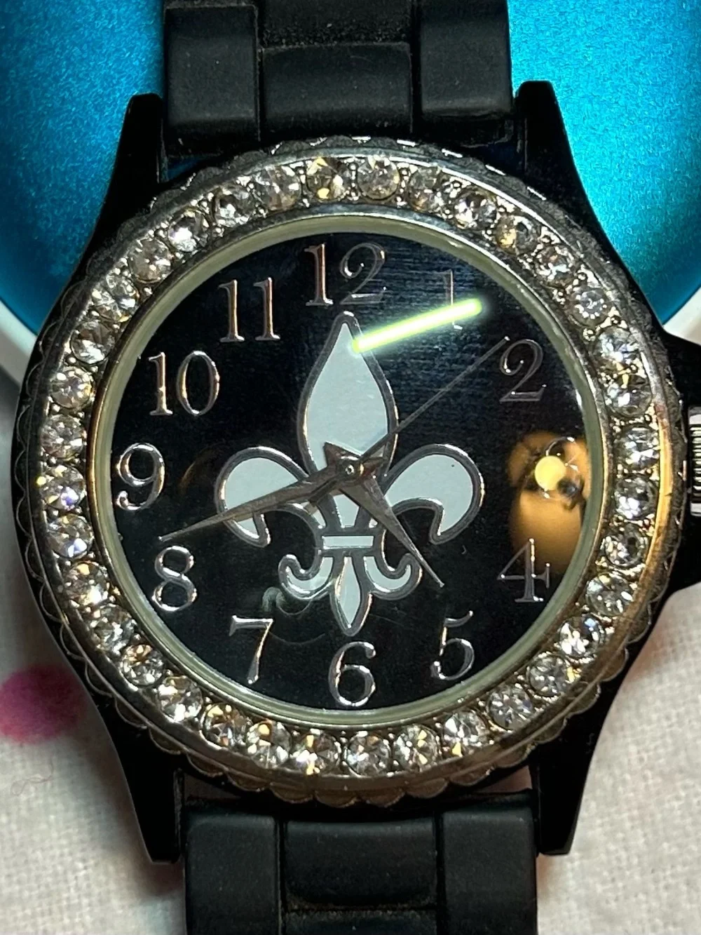 GENEVA. Black Rhinestone Accent Silicone Watch